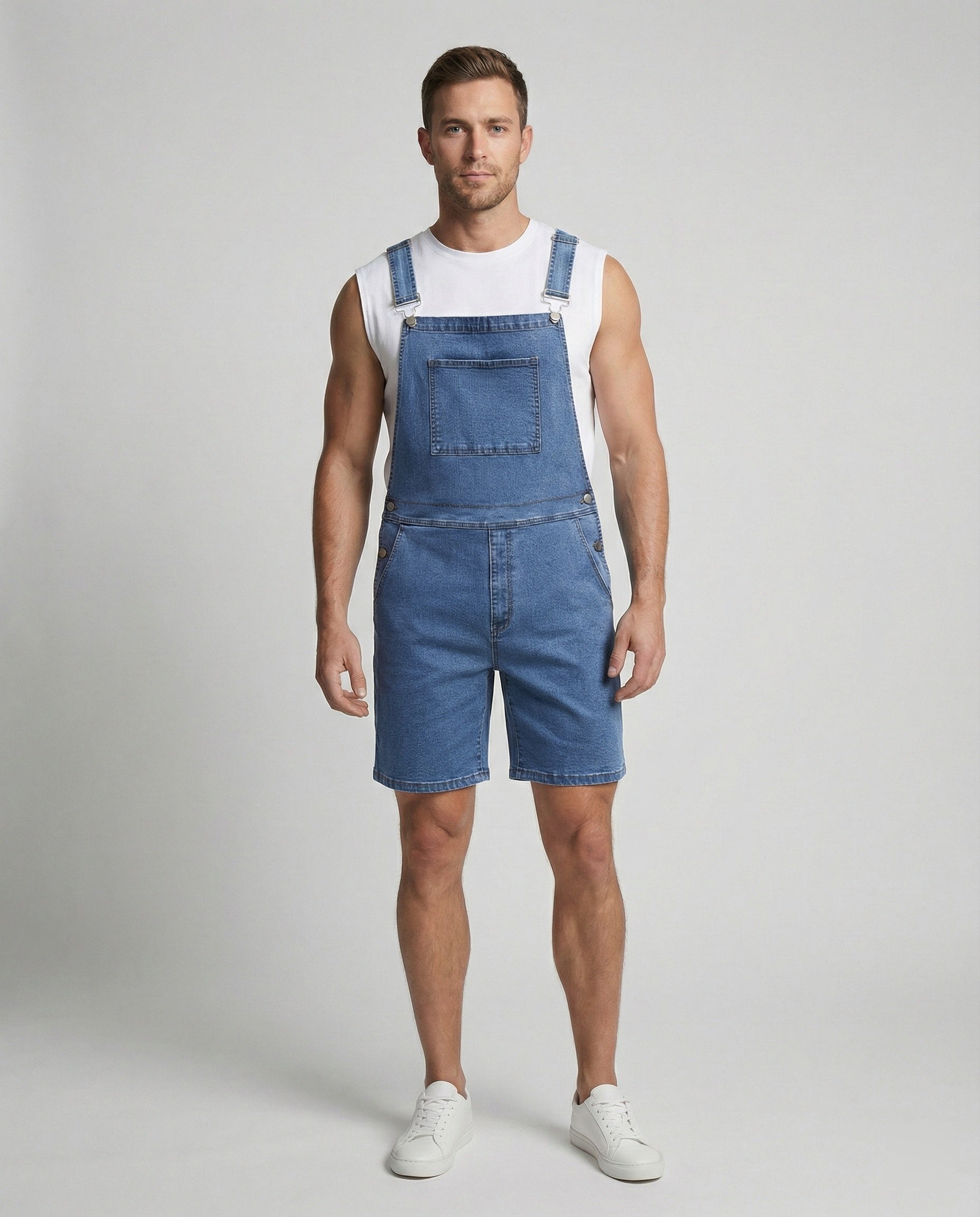 Herren Shorts Denim Latzshorts Mit Taschen - BerlinGlamour