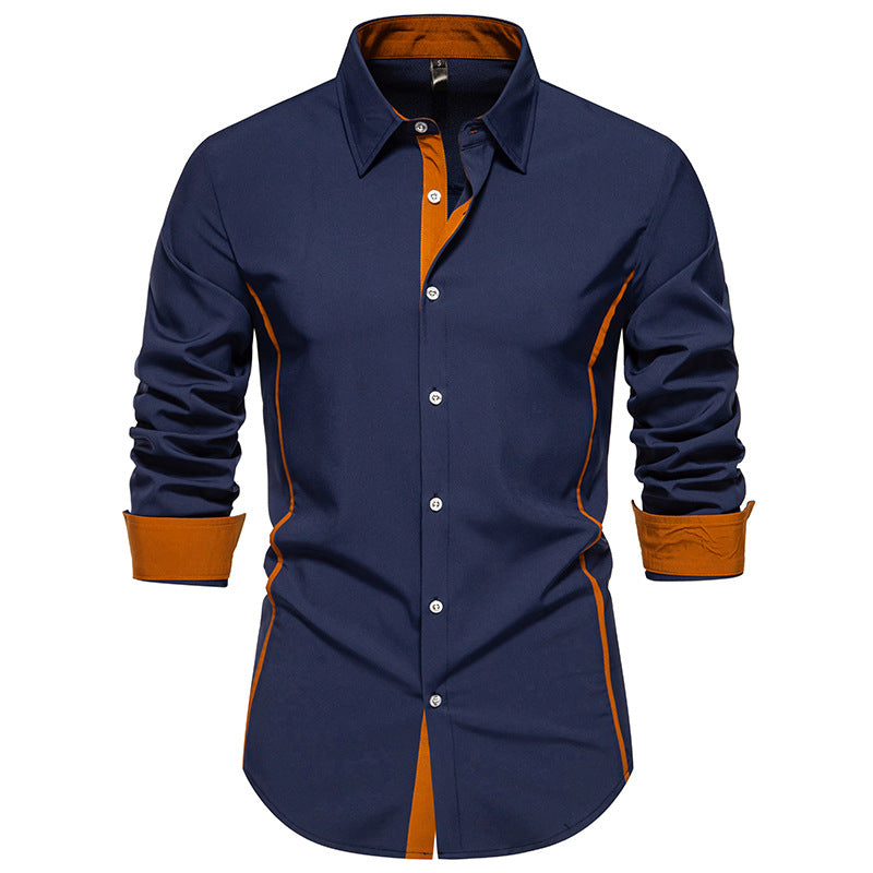 Herren Langarmhemd Modern Slim Fit Kontrastnähte