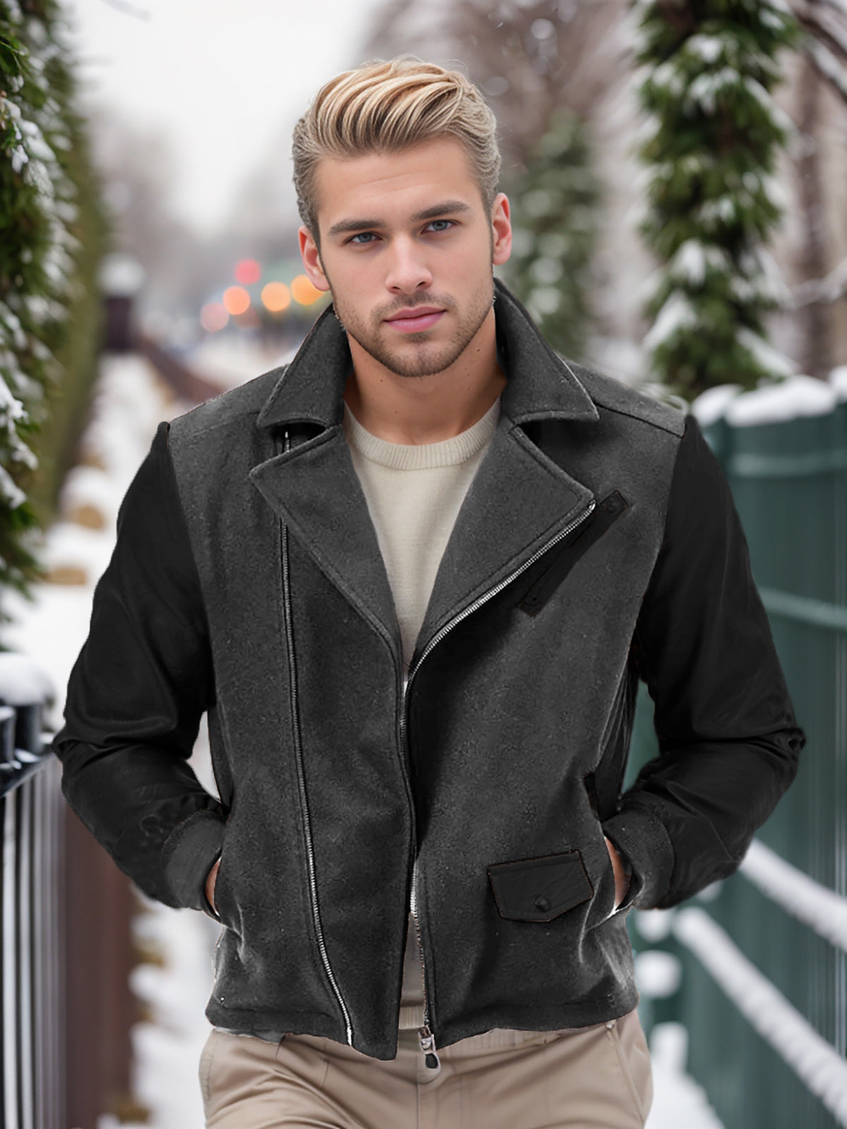 Herren Übergangsjacke Modern mit Kontrastärmeln und Taschen