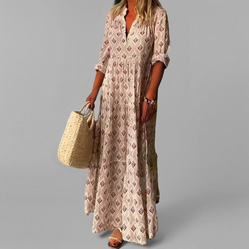 Leichtes Maxikleid Sommer V-Ausschnitt Floral Print - BerlinGlamour