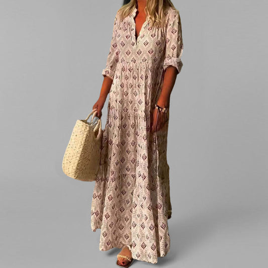 Leichtes Maxikleid Sommer V-Ausschnitt Floral Print - BerlinGlamour