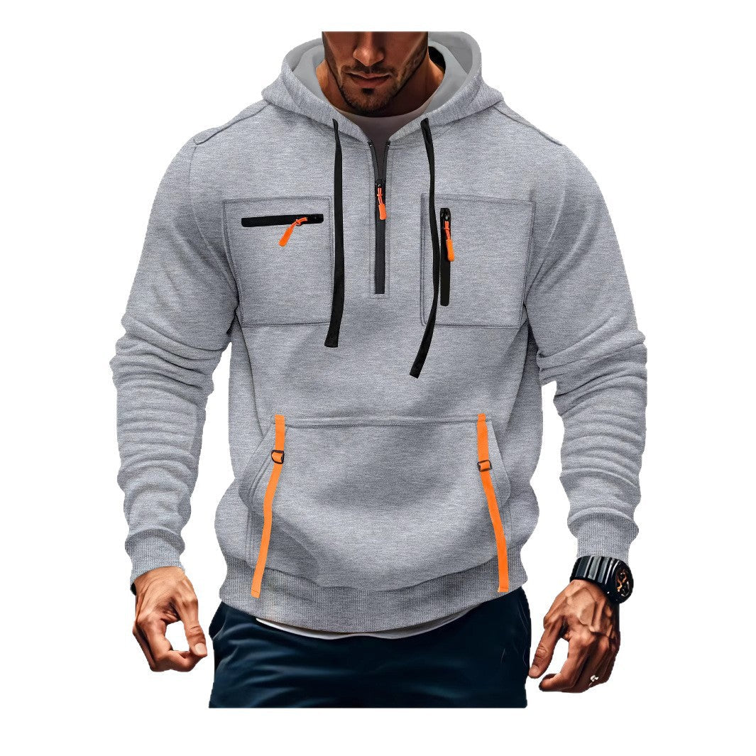 Herren Kapuzenpullover Modisch Reißverschluss Taschen Schwarz