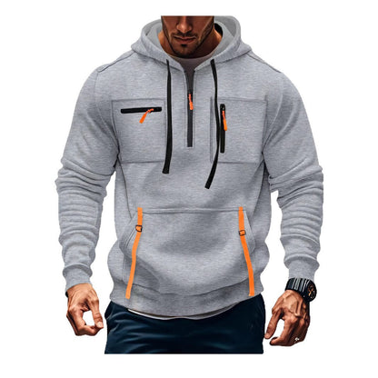 Herren Kapuzenpullover Modisch Reißverschluss Taschen Schwarz