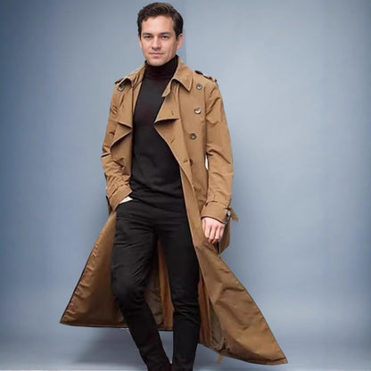 Herren Trenchcoat Modern mit Doppelknopfleiste Schwarz