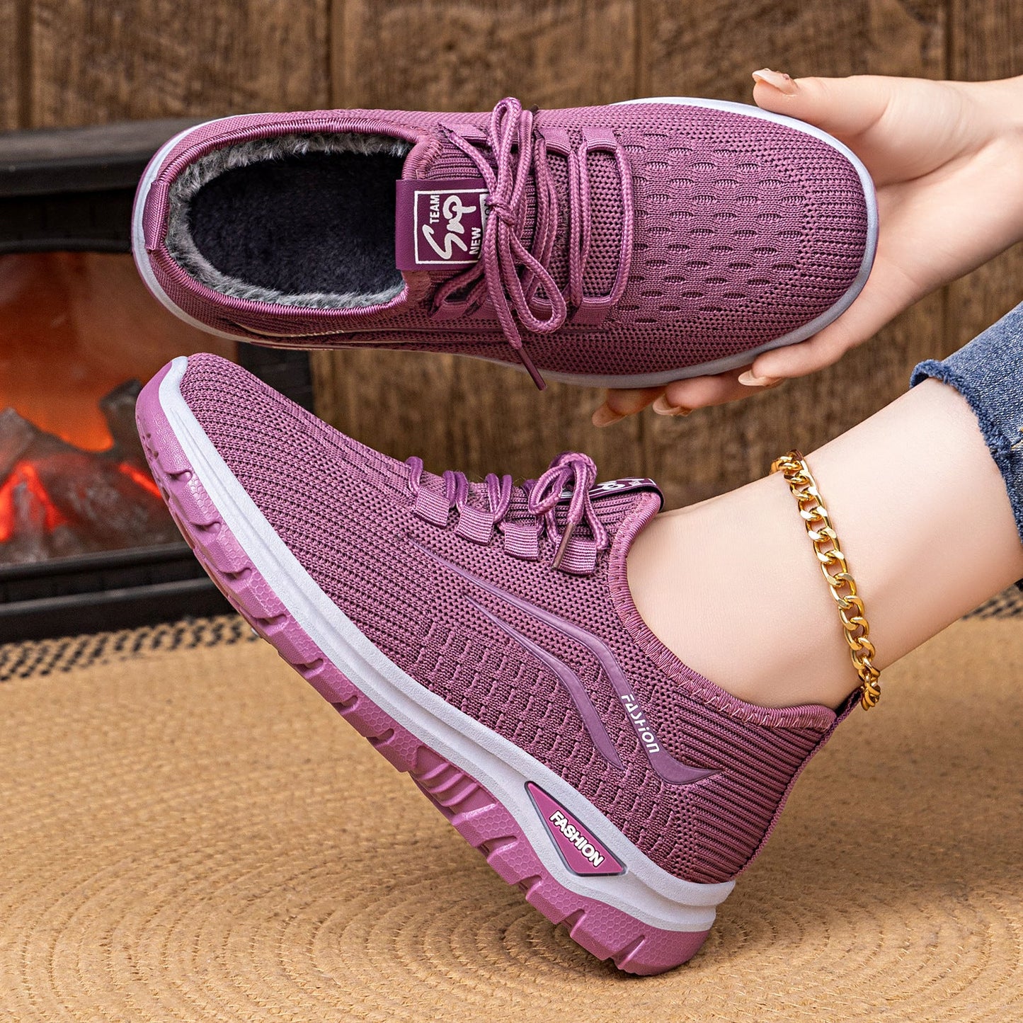 Damen Sport Sneaker Bequem Kuschelig Rutschfest