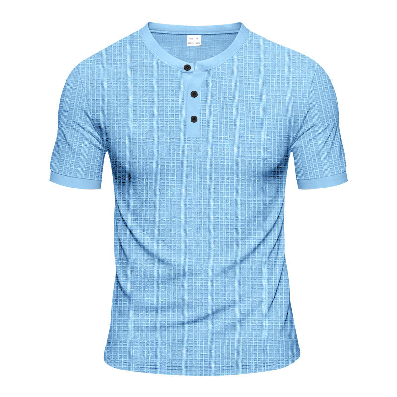 Herren Kurzarmshirt Modern Strukturiert Knopfleiste Trendy