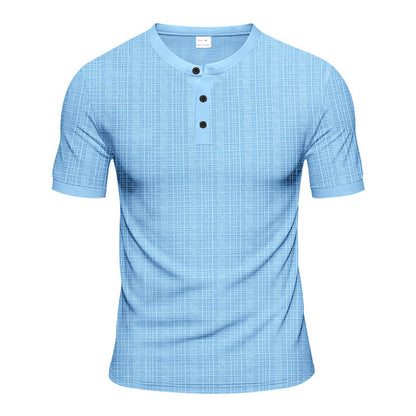 Herren Kurzarmshirt Modern Strukturiert Knopfleiste Trendy