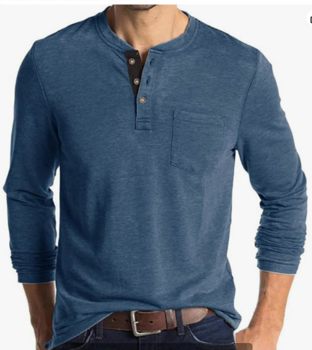 Herren Langarmshirt Modern mit Henleykragen und Brusttasche