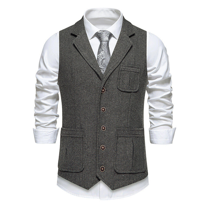 Herren Anzugweste Klassisch Herringbone Mit Taschen
