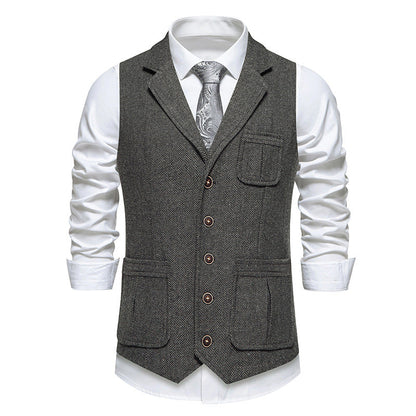 Herren Anzugweste Klassisch Herringbone Mit Taschen