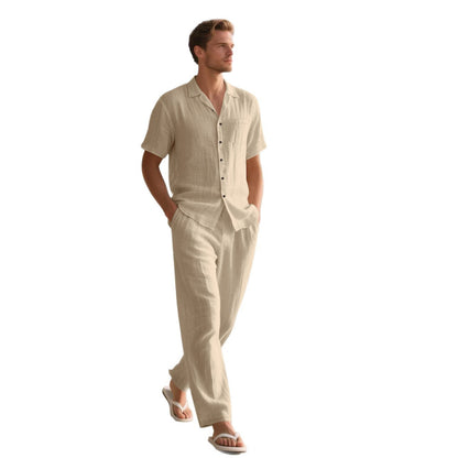 Herren Strandhemd Lässig Leinwand Freizeithose