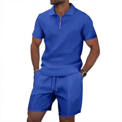 Herren Sportset Kurzarm Poloshirt Shorts Reißverschluss