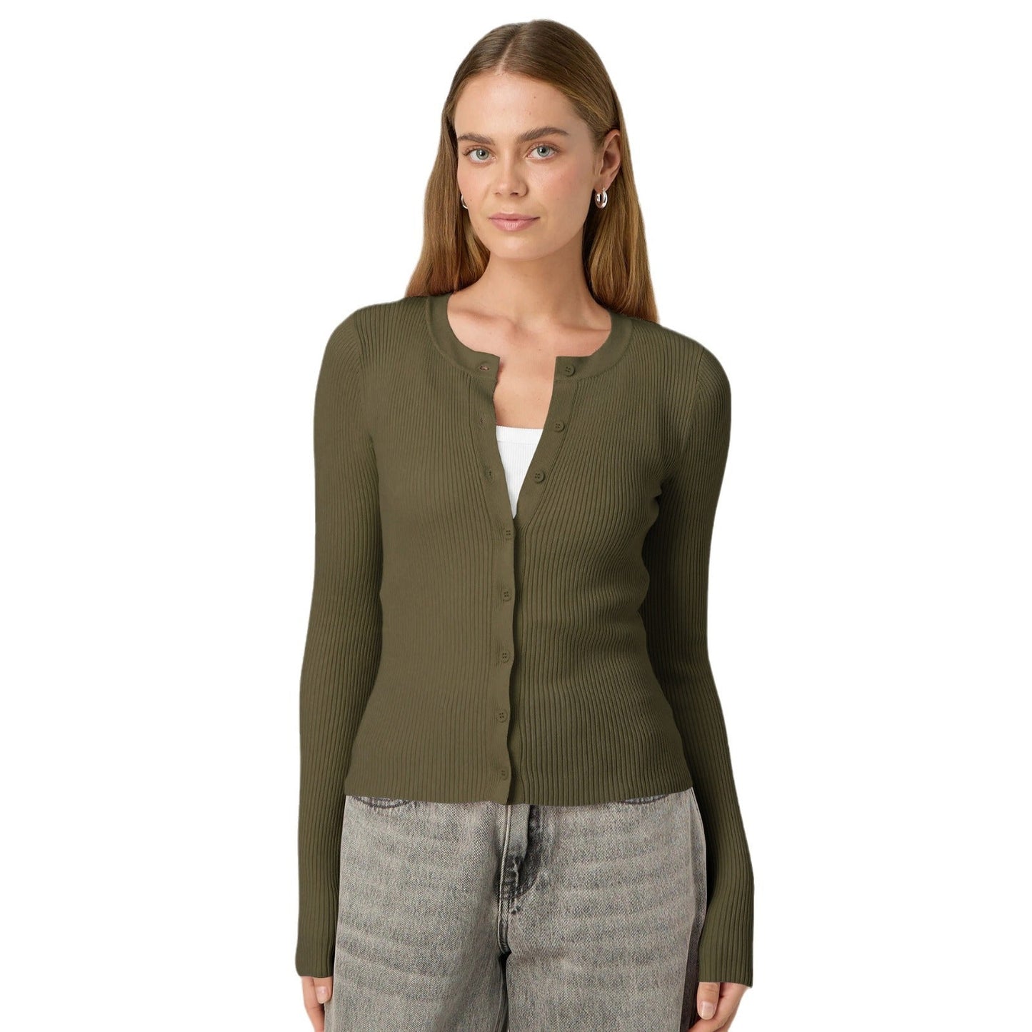 Damen Strickjacke Figurbetont Langärmlig Knöpfe