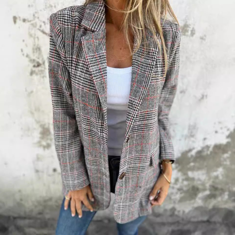 Damen Blazer Karierter Slim Fit Modern