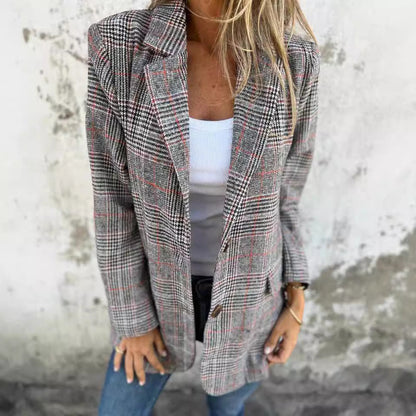 Damen Blazer Karierter Slim Fit Modern