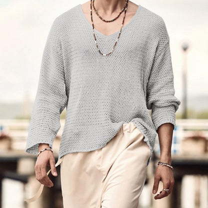 Herren Langarmshirt Waffelstruktur V-Ausschnitt Modern - BerlinGlamour