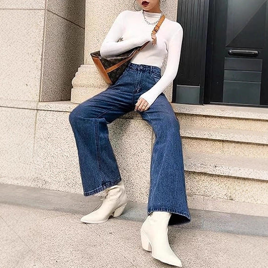 Damen High-Waist Jeans Bequem Mit Taschen - BerlinGlamour
