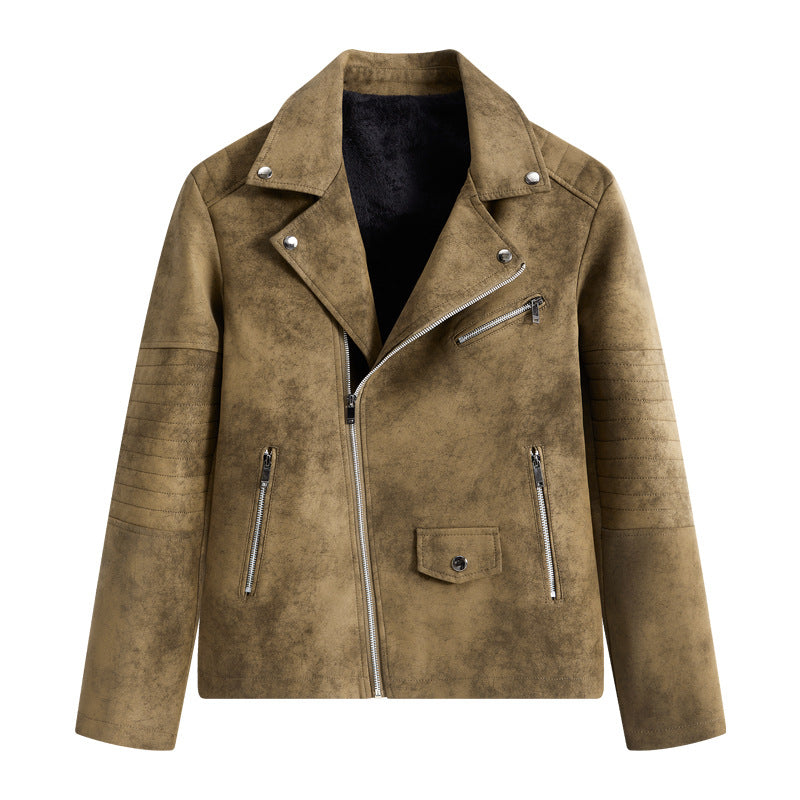 Herren Lederjacke Biker Style Reißverschluss Taschen Schwarz