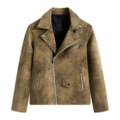 Herren Lederjacke Biker Style Reißverschluss Taschen Schwarz