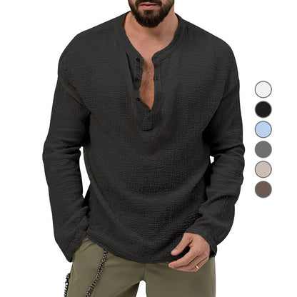 Herren Langarmshirt Waffel-Design Knopfleiste Modern