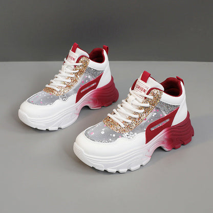 Damen Sneaker Chunky Glitzer Sneakers Hoch Modisch