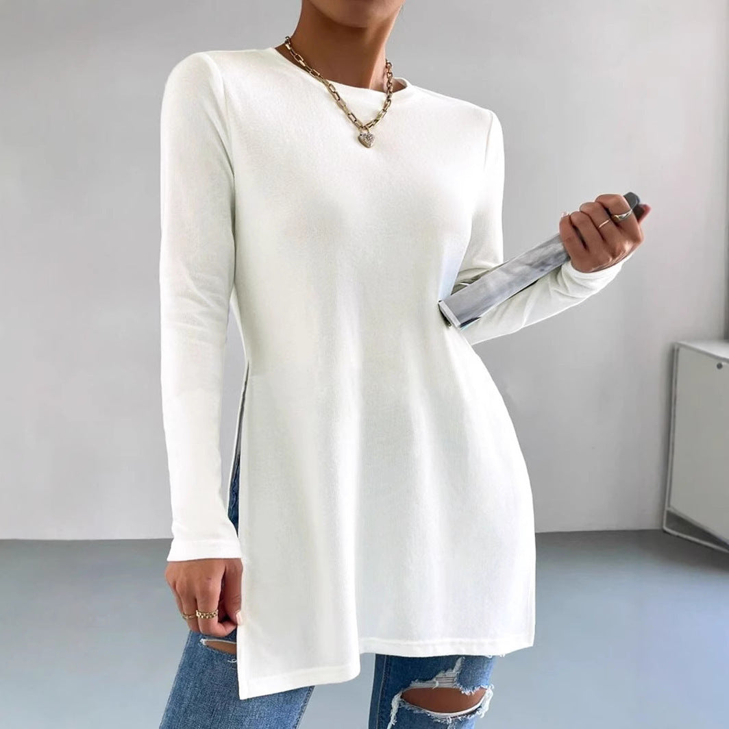 Damen Langarm Tunika mit Seitenschlitzen Elegant Modern