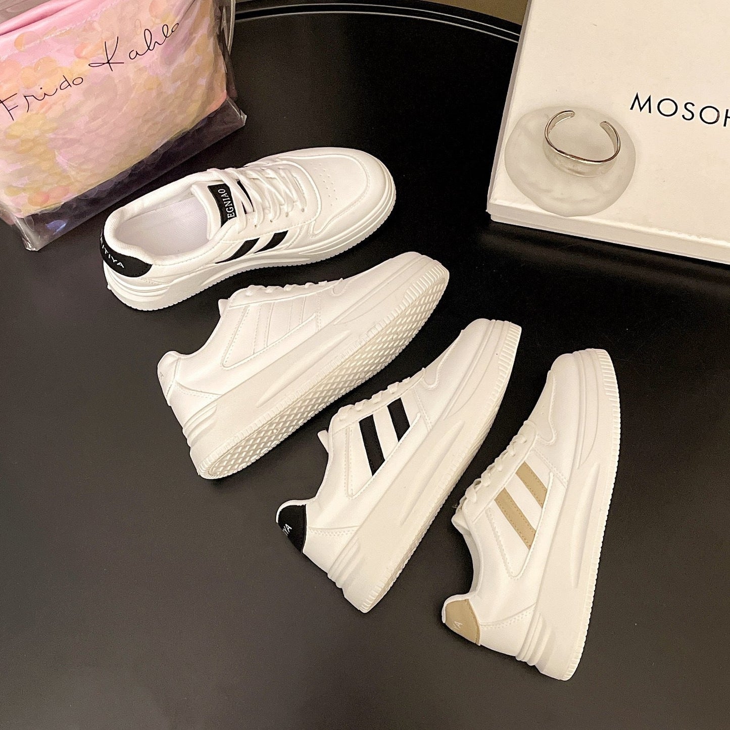 Damen Sneaker Plattform Schuhe Hoch Lederoberfläche Atmungsaktiv