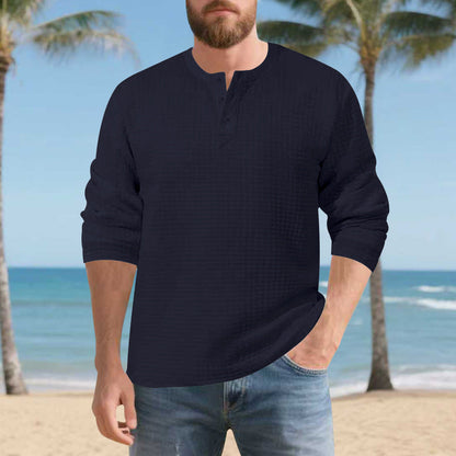 Herren Langarmshirt Komfort Waffelmaterial Knopfleiste Modern