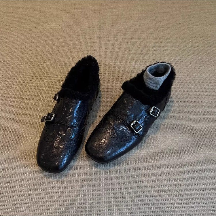 Damen Mokassins Weich Schnalle Lederschuhe Modern
