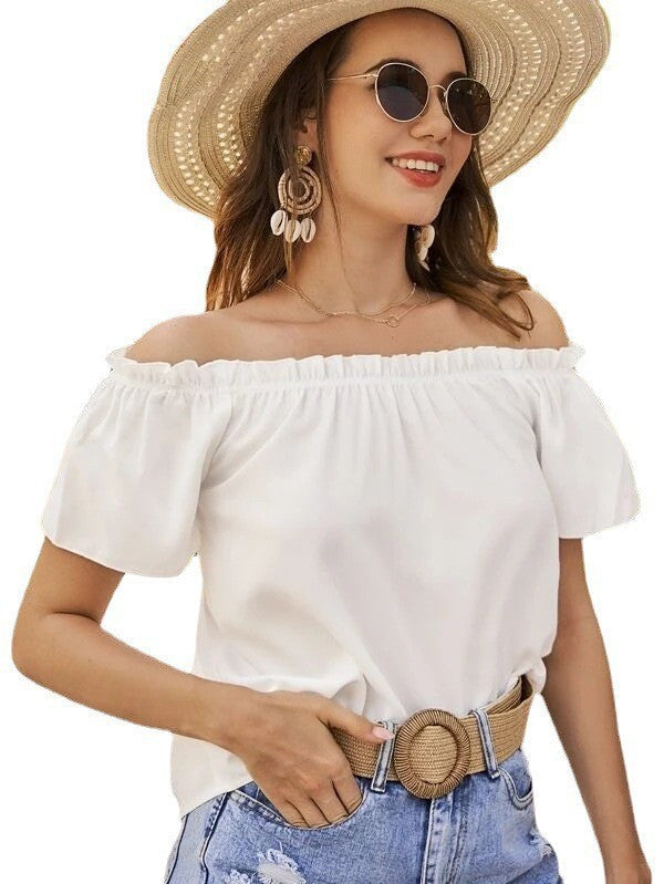 Damen Off-Shoulder Bluse Elastisch Lässig Modern
