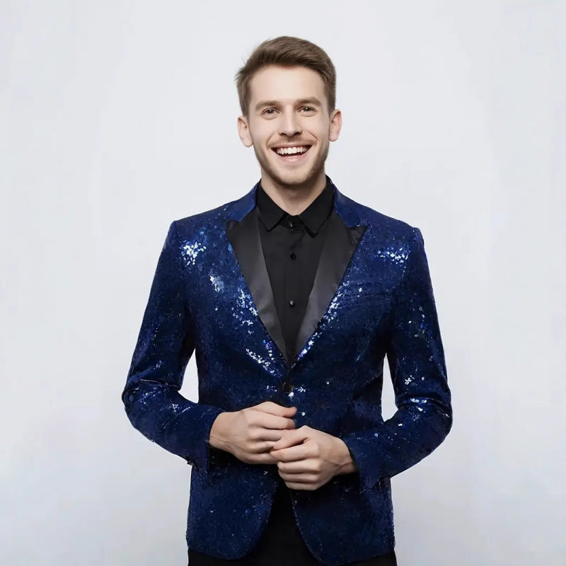 Herren Smokingjacke Glitzer Pailletten Elegant Schwarz