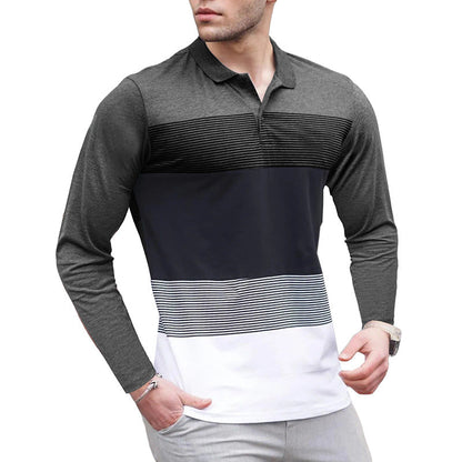 Herren Polo-Shirt Langarm Streifen Modern
