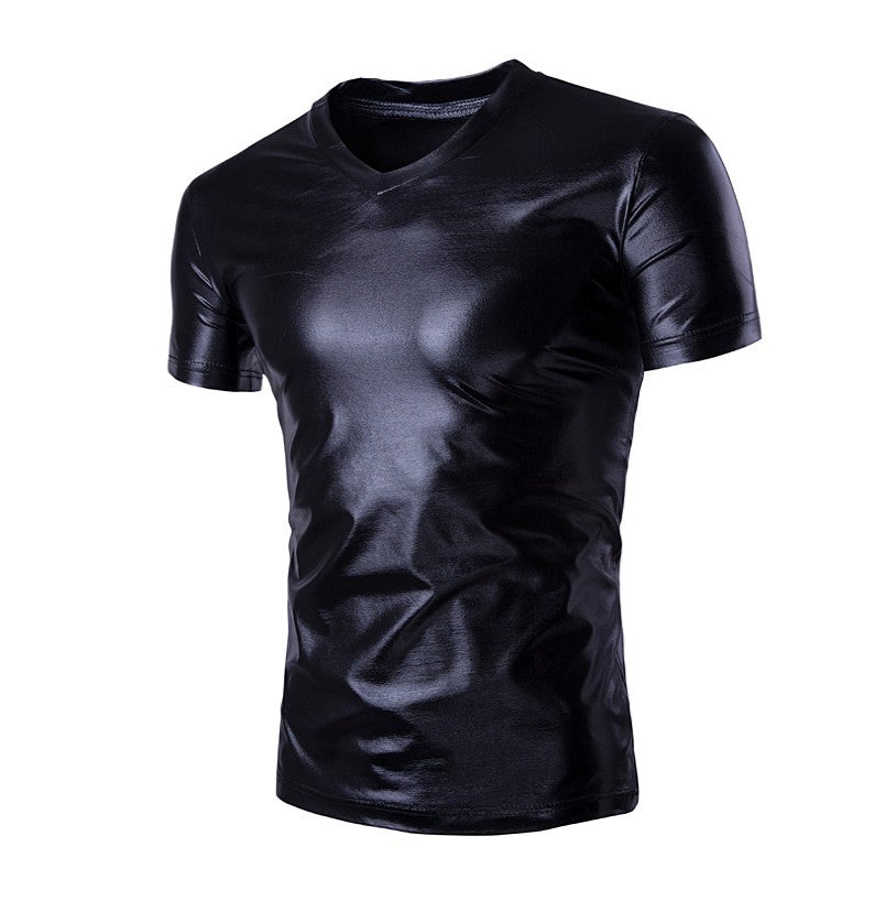 Herren T-Shirt Sportlich V-Ausschnitt Glänzend Modern
