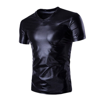 Herren T-Shirt Sportlich V-Ausschnitt Glänzend Modern