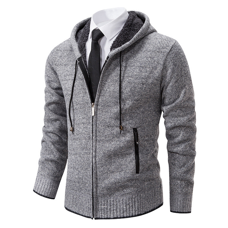 Herren Strickjacke Kapuze Weich Innenfutter Winter
