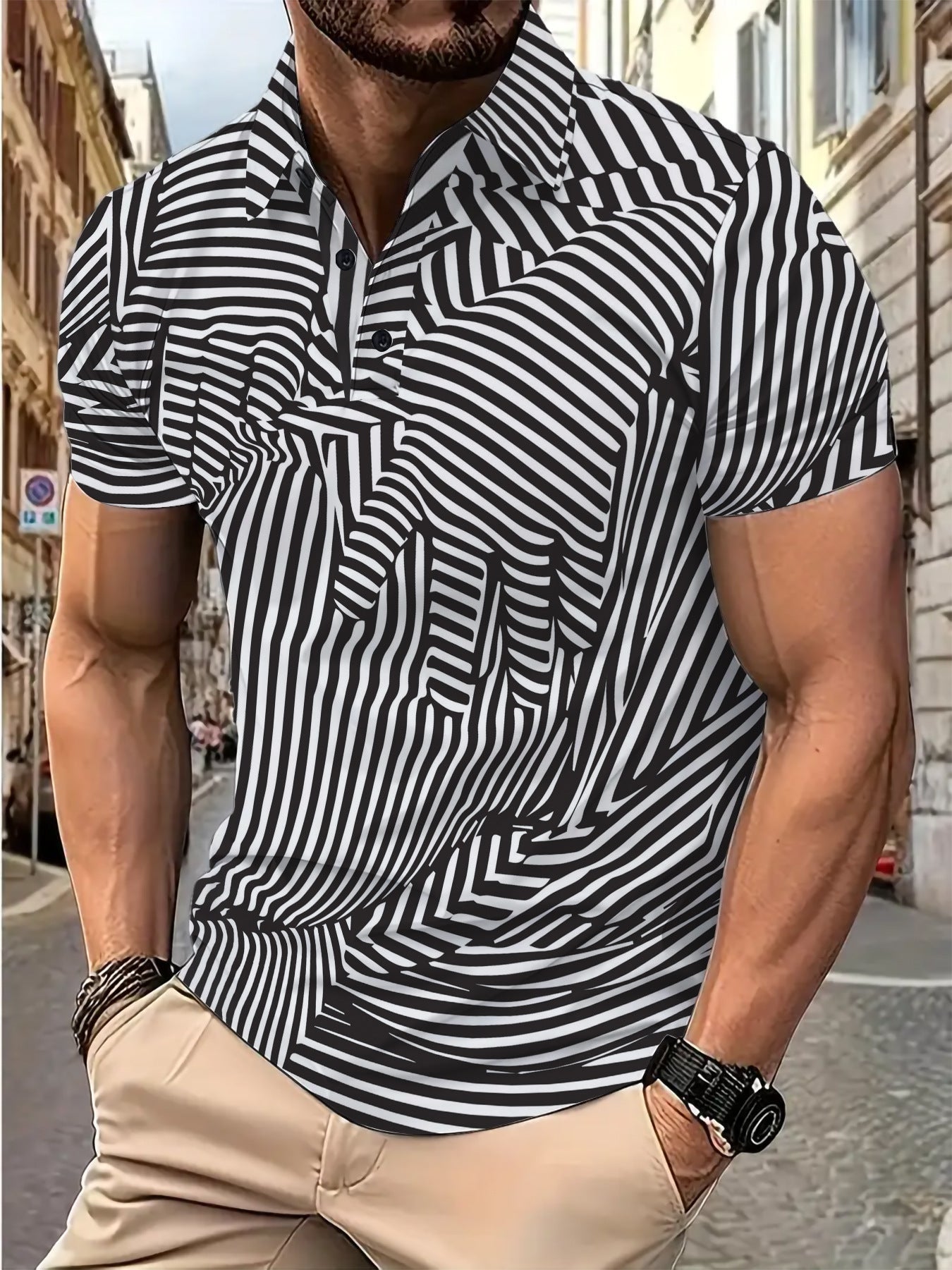 Herren Poloshirt Kurzarm Streifen Modern Style