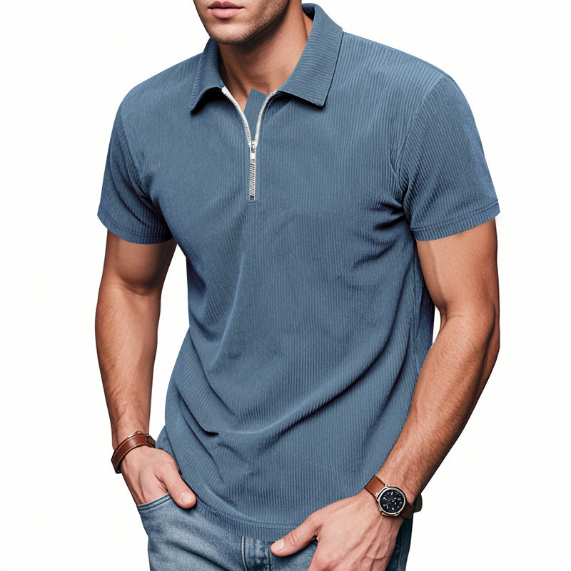 Herren Poloshirt Kurzarm Sportlich Reißverschluss