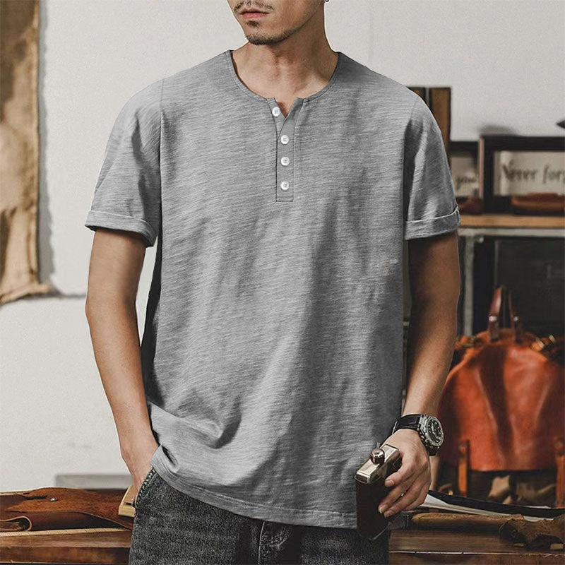 Herren T-Shirt Baumwolle Casual Knopfleiste Modern