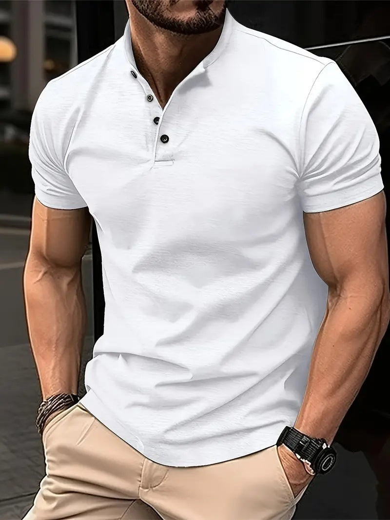 Herren Polohemd Henley Kragen Hochwertig Modern