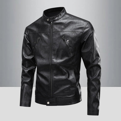 Lederjacke Herren BikerStyle mit Reißverschlusstaschen Schwarz Modern
