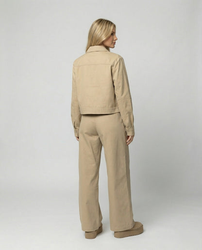 Damen Jacke Blouson Kurz + Weite Palazzo Hose Baumwolle