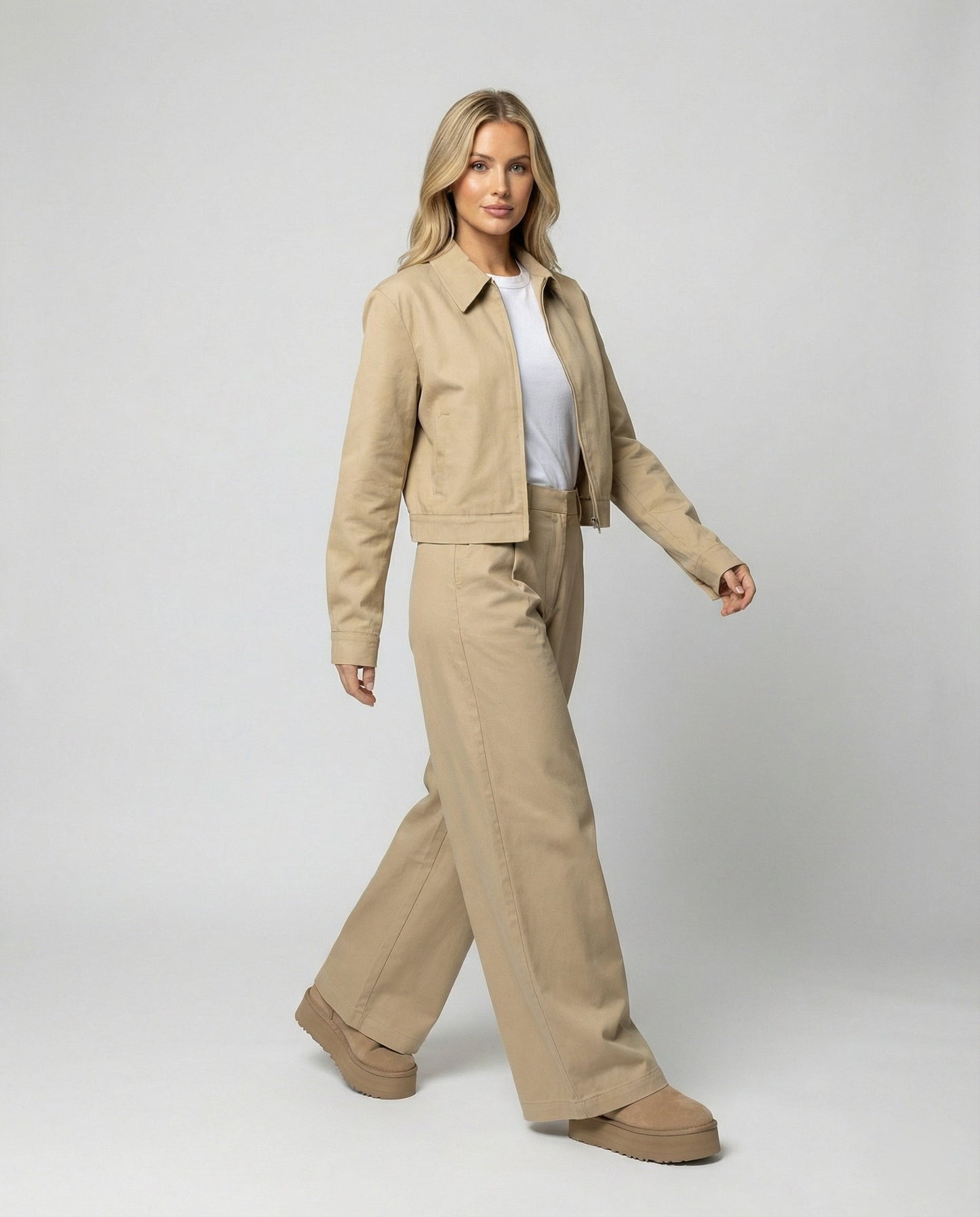 Damen Jacke Blouson Kurz + Weite Palazzo Hose Baumwolle - BerlinGlamour