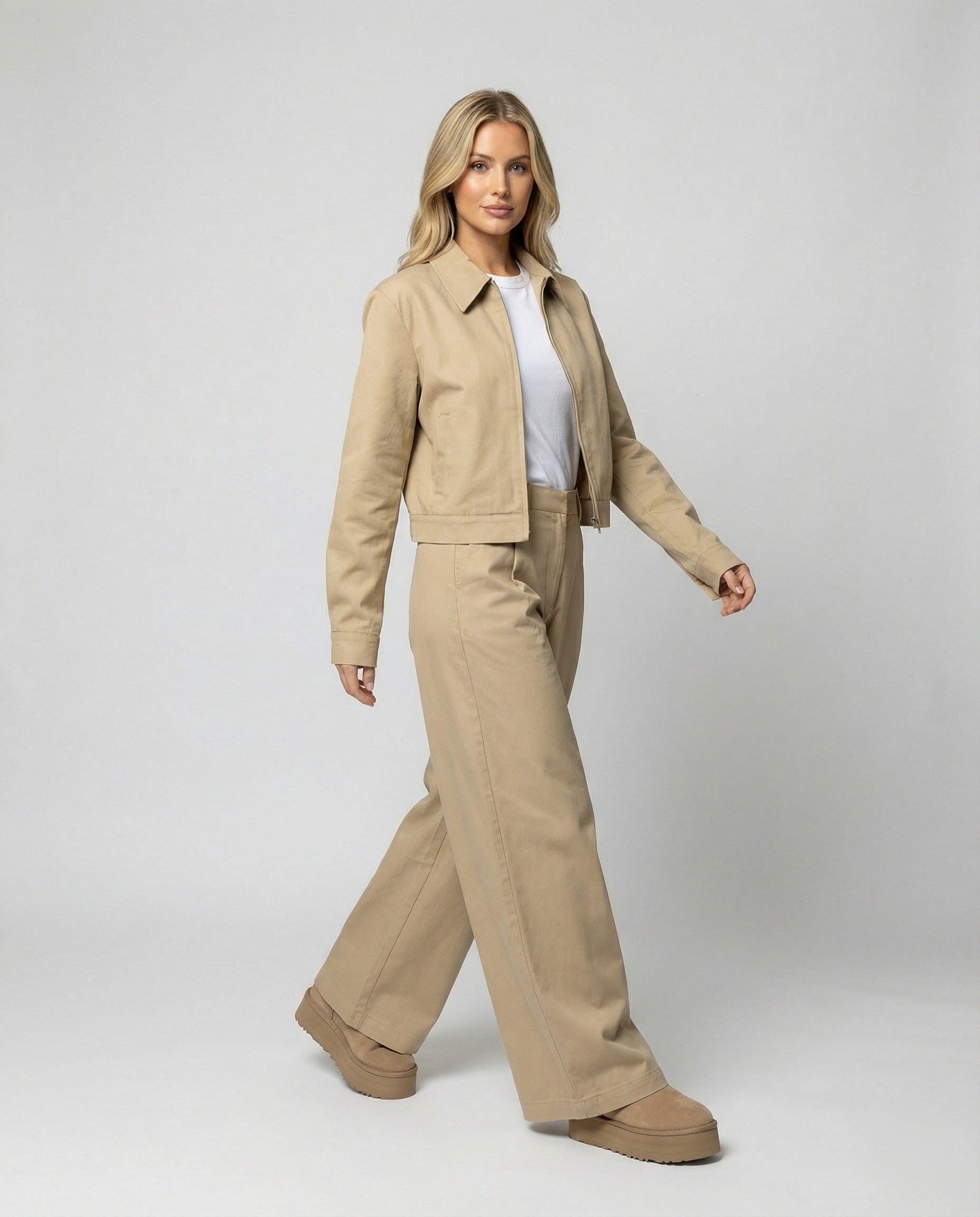 Damen Jacke Blouson Kurz + Weite Palazzo Hose Baumwolle - BerlinGlamour