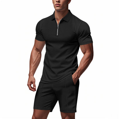 Herren Sportset Kurzarm Reißverschluss Funktionsshirt Modern