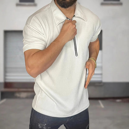 Herren Pullover Kurzarm Struktur Design Modern Reißverschluss - BerlinGlamour