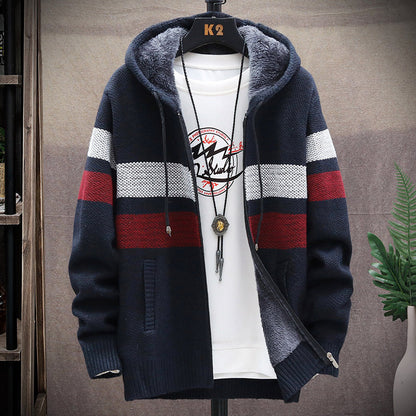 Herren Strickjacke Kapuze Streifen Design Modern