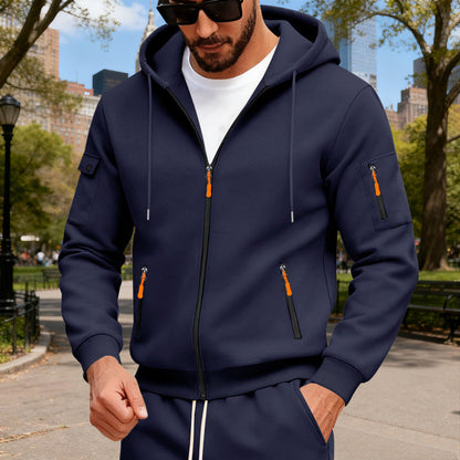 Herren Sportliche Zip-Hoodie mit Reißverschlusstaschen Modern