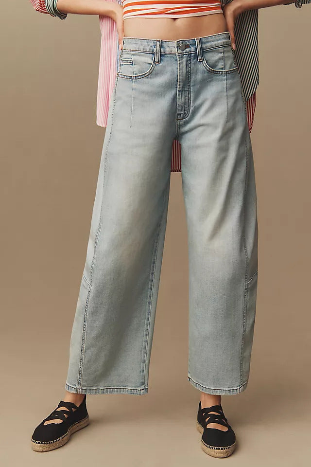 Damen Jeans Cropped Weite Bequem Lässig