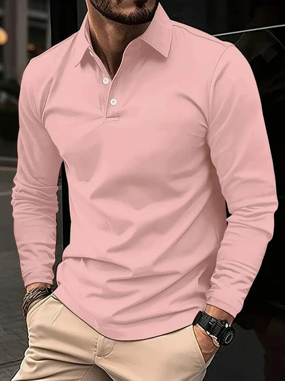 Herren Poloshirt Langarm Stilvoll Knöpfe