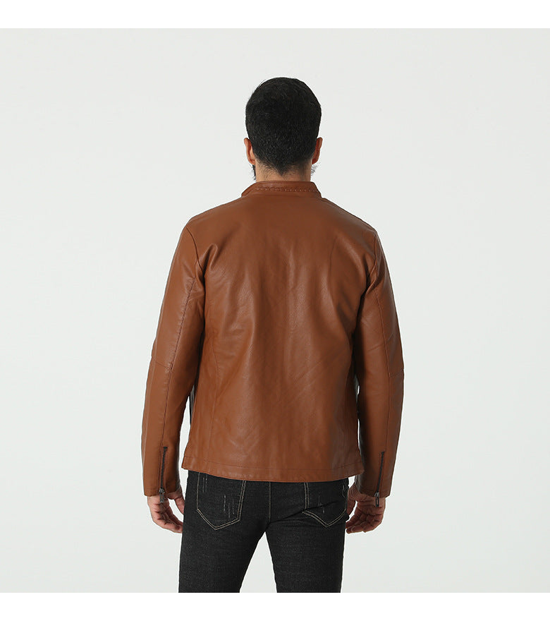 Herren Lederjacke Modern Elastischer Kragen Schwarz